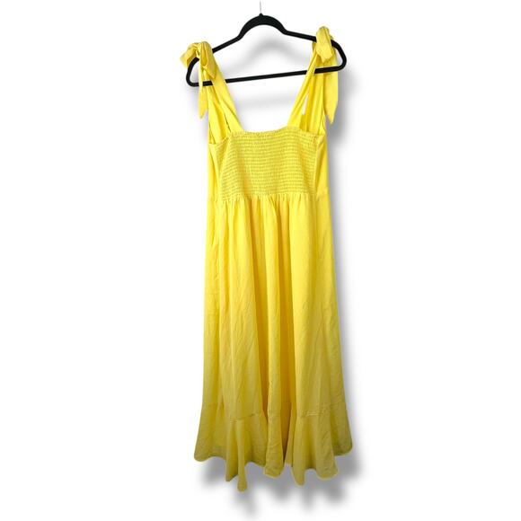 Lulus NWOT Summer Invite Yellow Tie-Strap Woven Chiffon Tiered Midi Dress XL - Picture 8 of 10